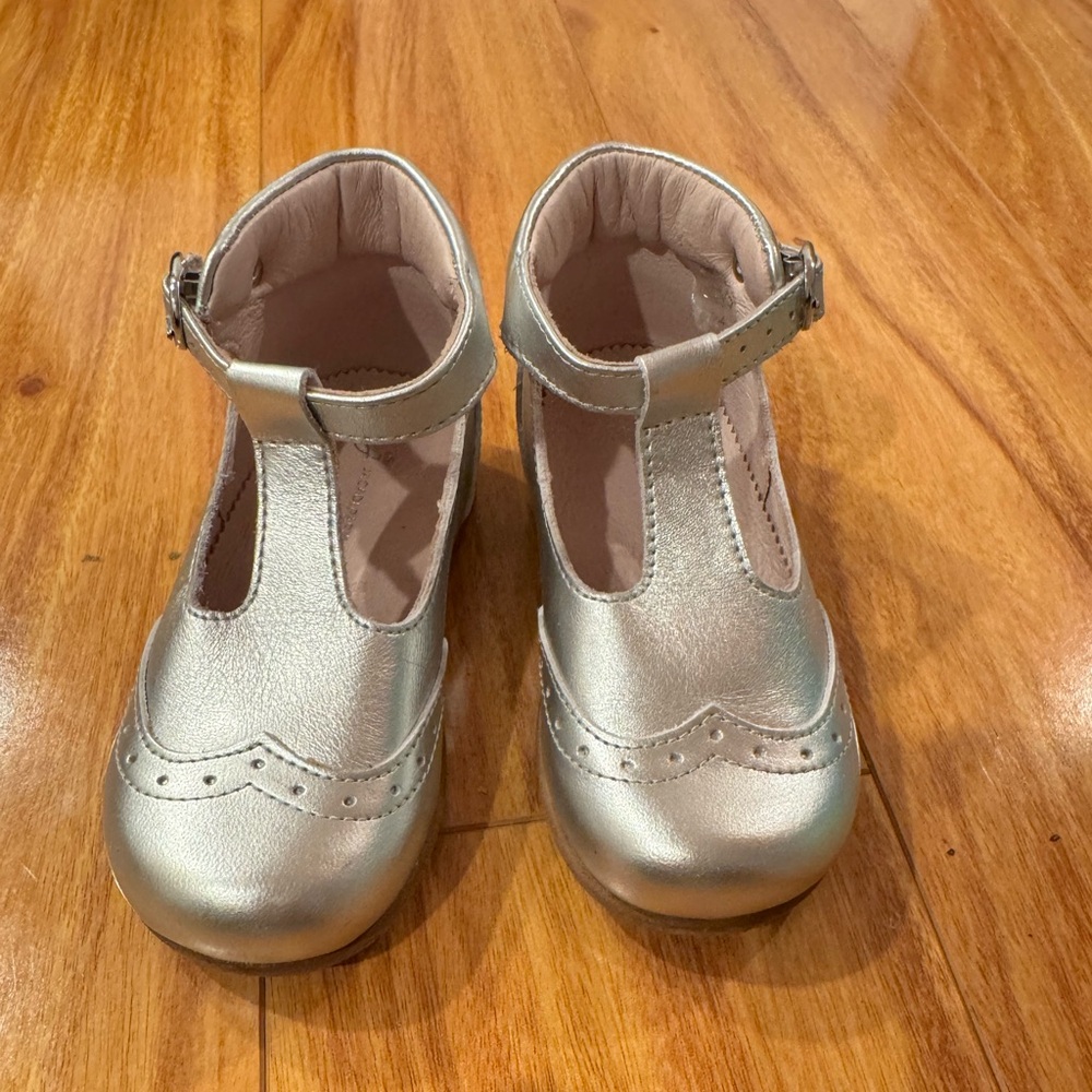 Jacadi leather t-strap silver shoes - size 23